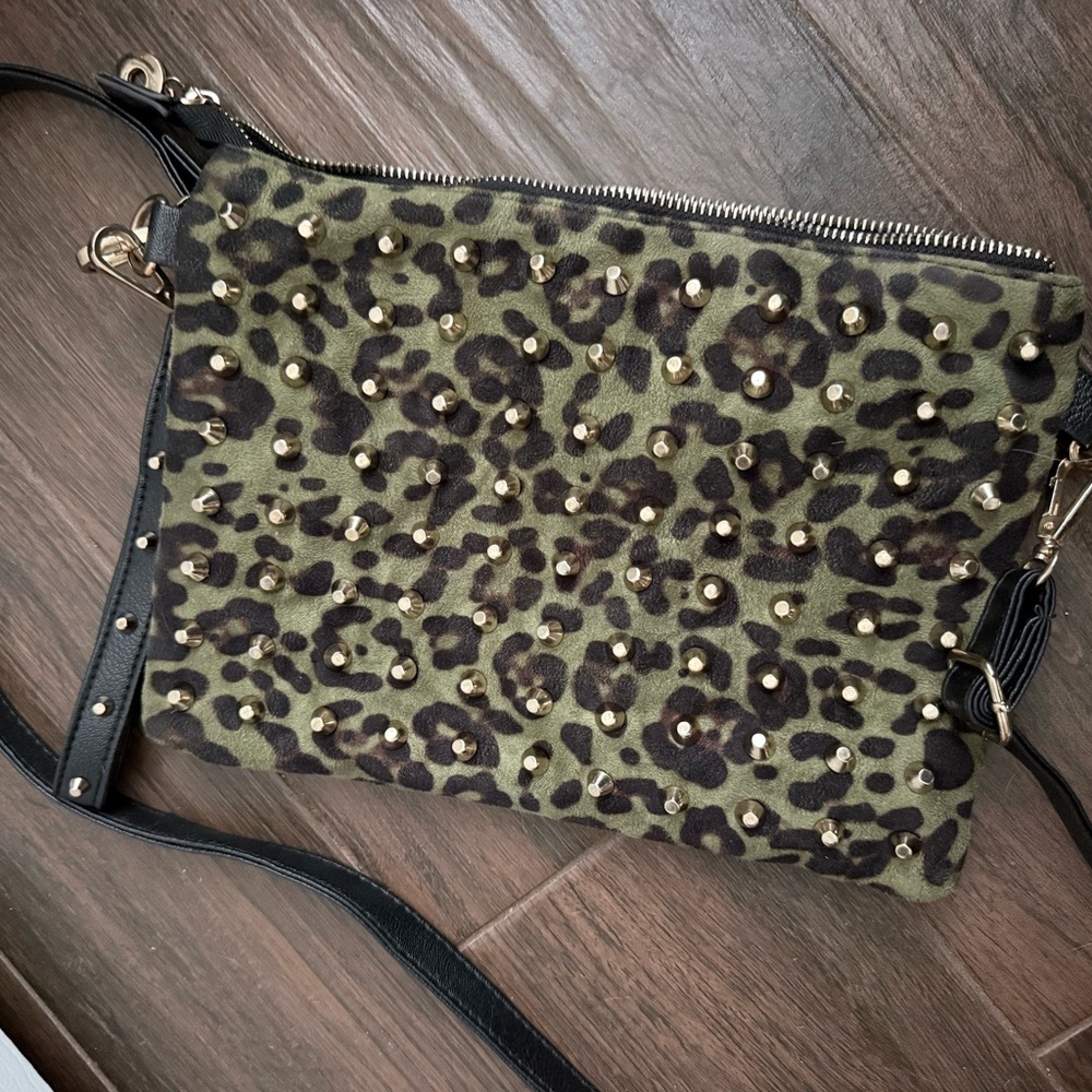 Leopard Print Studded Crossbody Bag